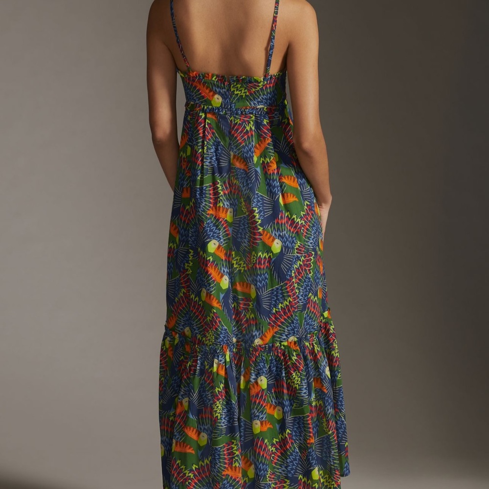 Farm Rio Printed Sweetheart Maxi Dress Pullover Anthropologie Blue Size XS